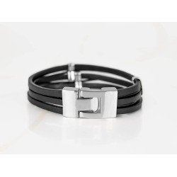 PULSERA SIN DIJE ACERO BROCHE ANCHO PIEL
