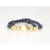 PULSERA SIN DIJE ORO LAMINADO CUBO DOBLE HILO PIEDRA