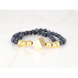 PULSERA SIN DIJE ORO LAMINADO CUBO DOBLE HILO PIEDRA