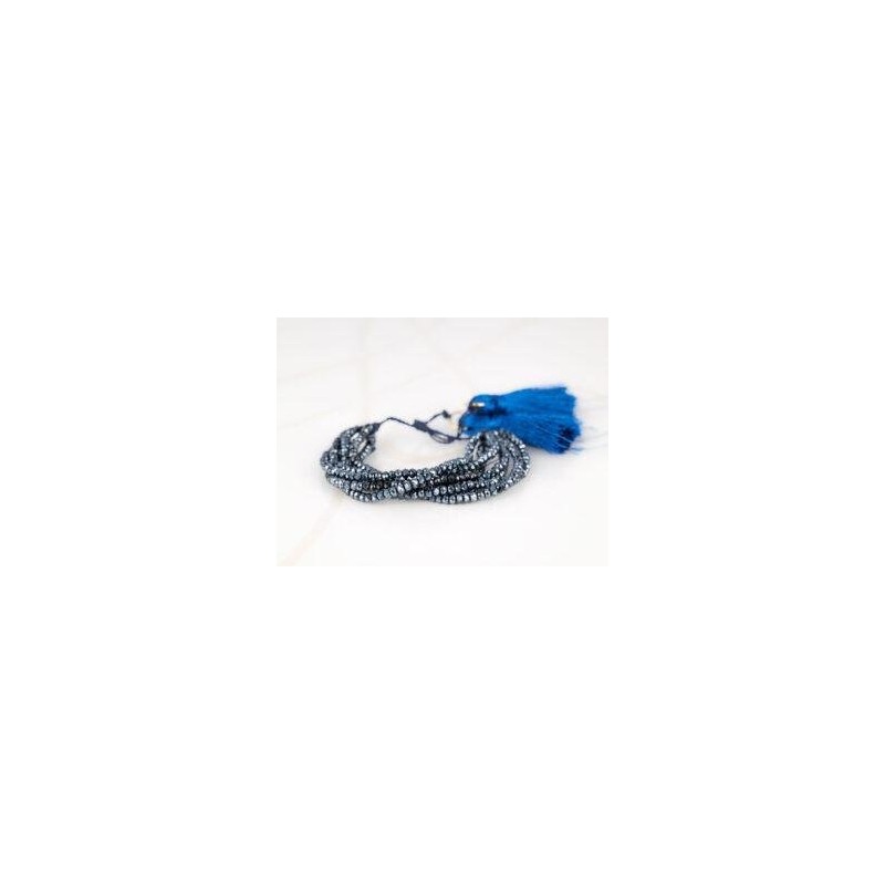 PULSERA SIN DIJE ORO LAMINADO HILOS POMPON CRISTAL