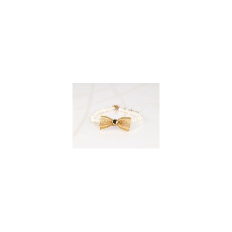PULSERA SIN DIJE ORO LAMINADO MOÑO PERLA