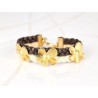 PULSERA SIN DIJE ORO LAMINADO TRIPLE FLOR PIEL