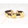 PULSERA SIN DIJE ORO LAMINADO TRIPLE FLOR PIEL