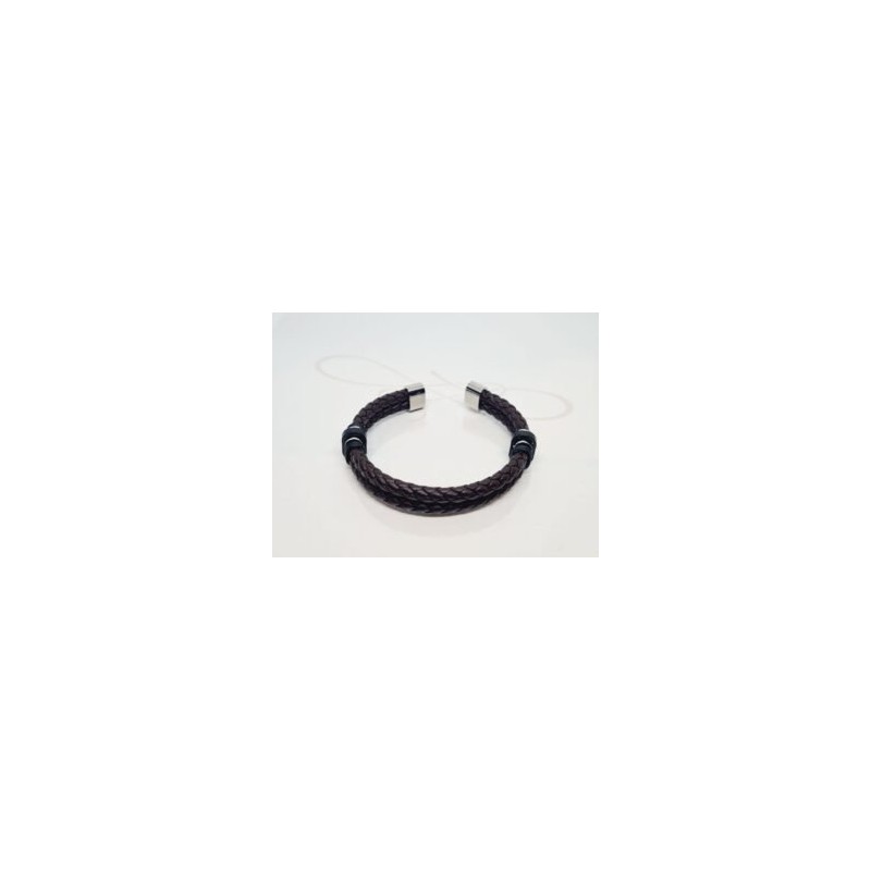 PULSERA SIN DIJE PIEL DOBLE TRENZADA CAFÉ