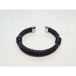 PULSERA SIN DIJE PIEL DOBLE TRENZADA CAFÉ