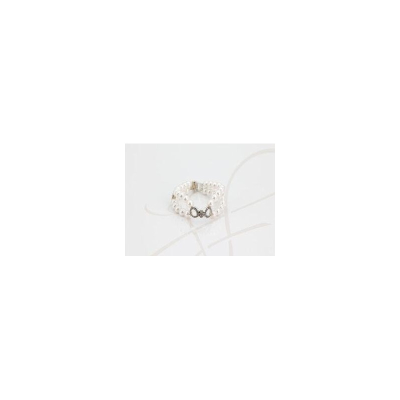 PULSERA SIN DIJE PLATA DOBLE CON BROCHE PERLA