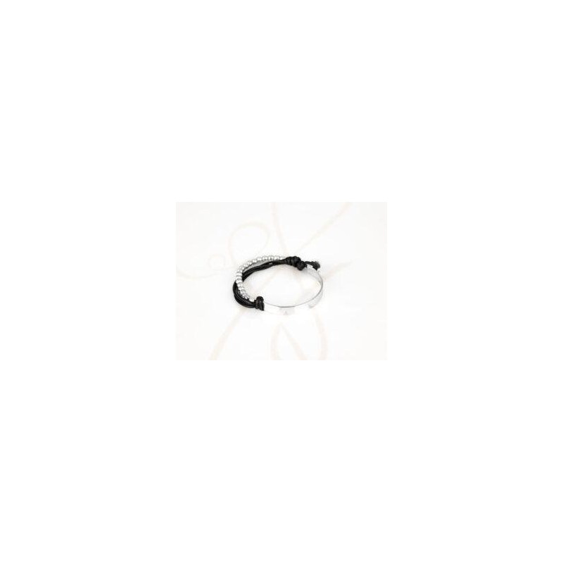 PULSERA SIN DIJE RECUBRIMIENTO DE PLATA PLACA BOLITAS PIEL