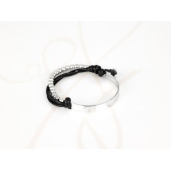 PULSERA SIN DIJE RECUBRIMIENTO DE PLATA PLACA BOLITAS PIEL