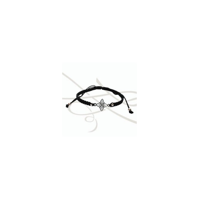 PULSERA TEJIDA NEGRA NUDO BRUJA PLATA