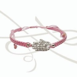 PULSERA TEJIDA ROSA MANO FATIMA PLATA
