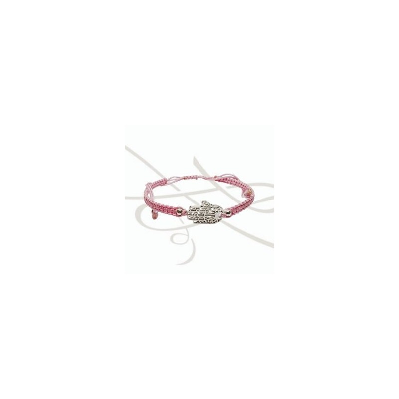 PULSERA TEJIDA ROSA MANO FATIMA PLATA