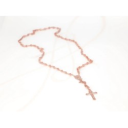 ROSARIO RECUBRIMIENTO DE ORO ROSA ROMBOS BROCHE DIAMANTADO